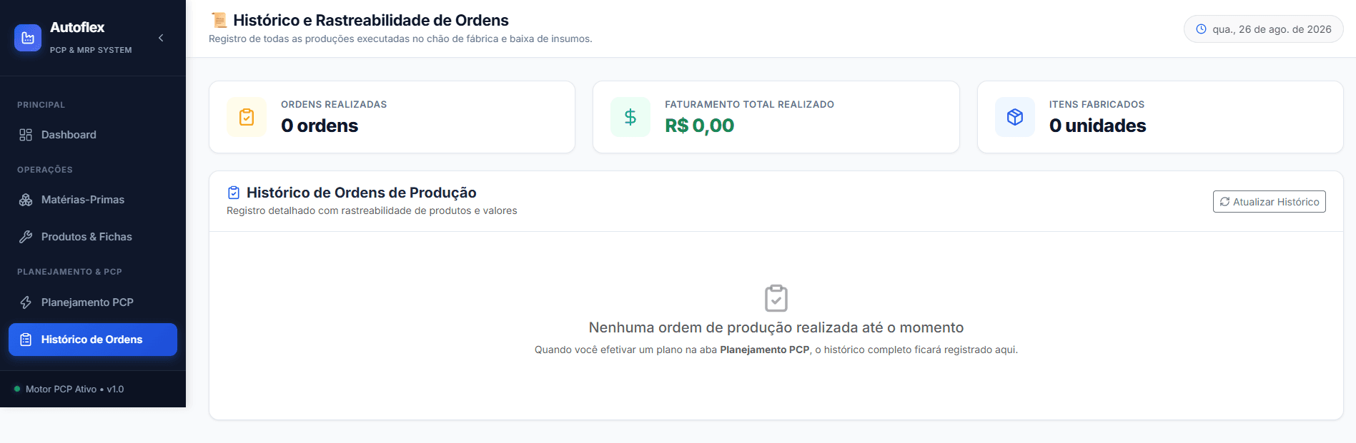 Histórico & Rastreabilidade de Ordens
