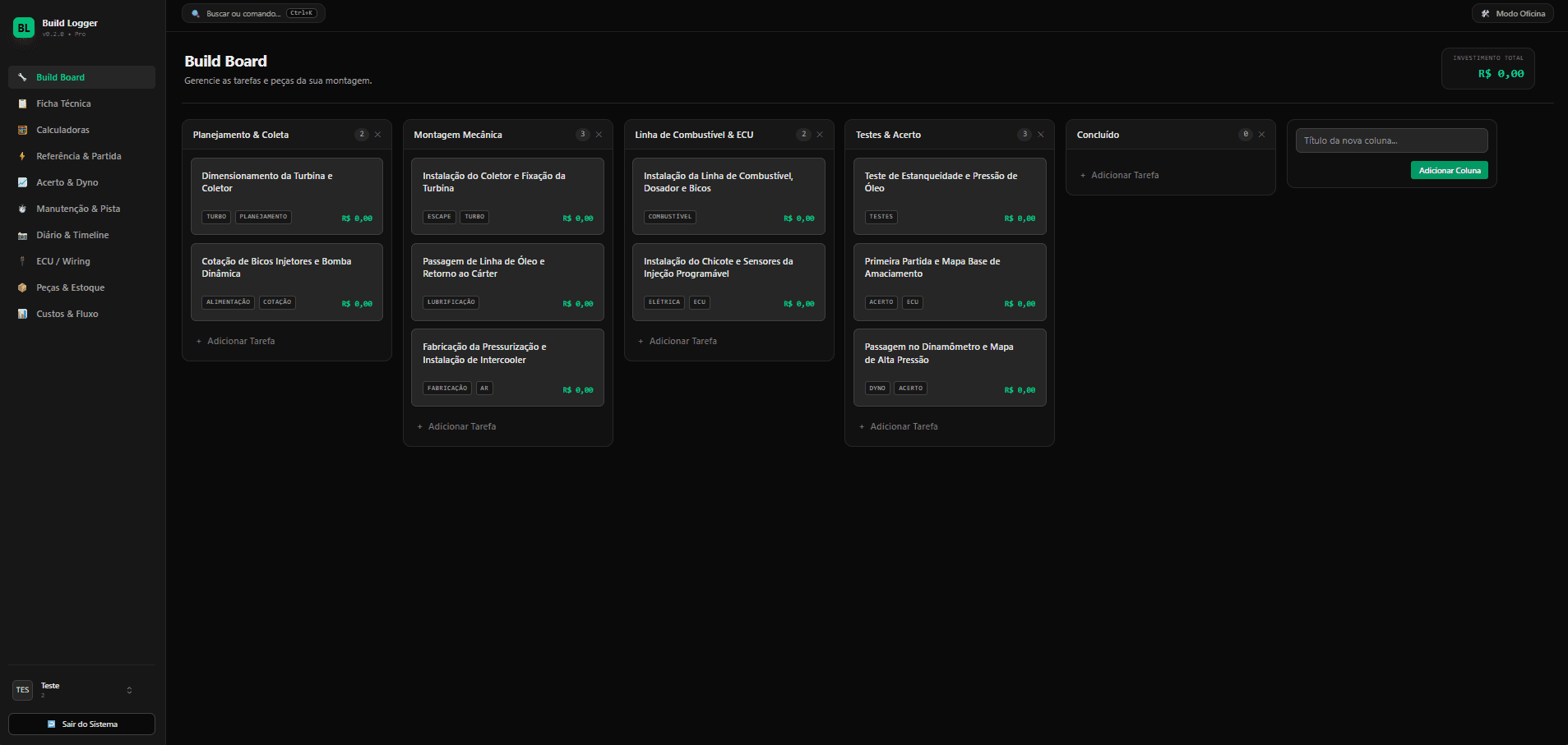 Quadro Kanban de Montagem da Build