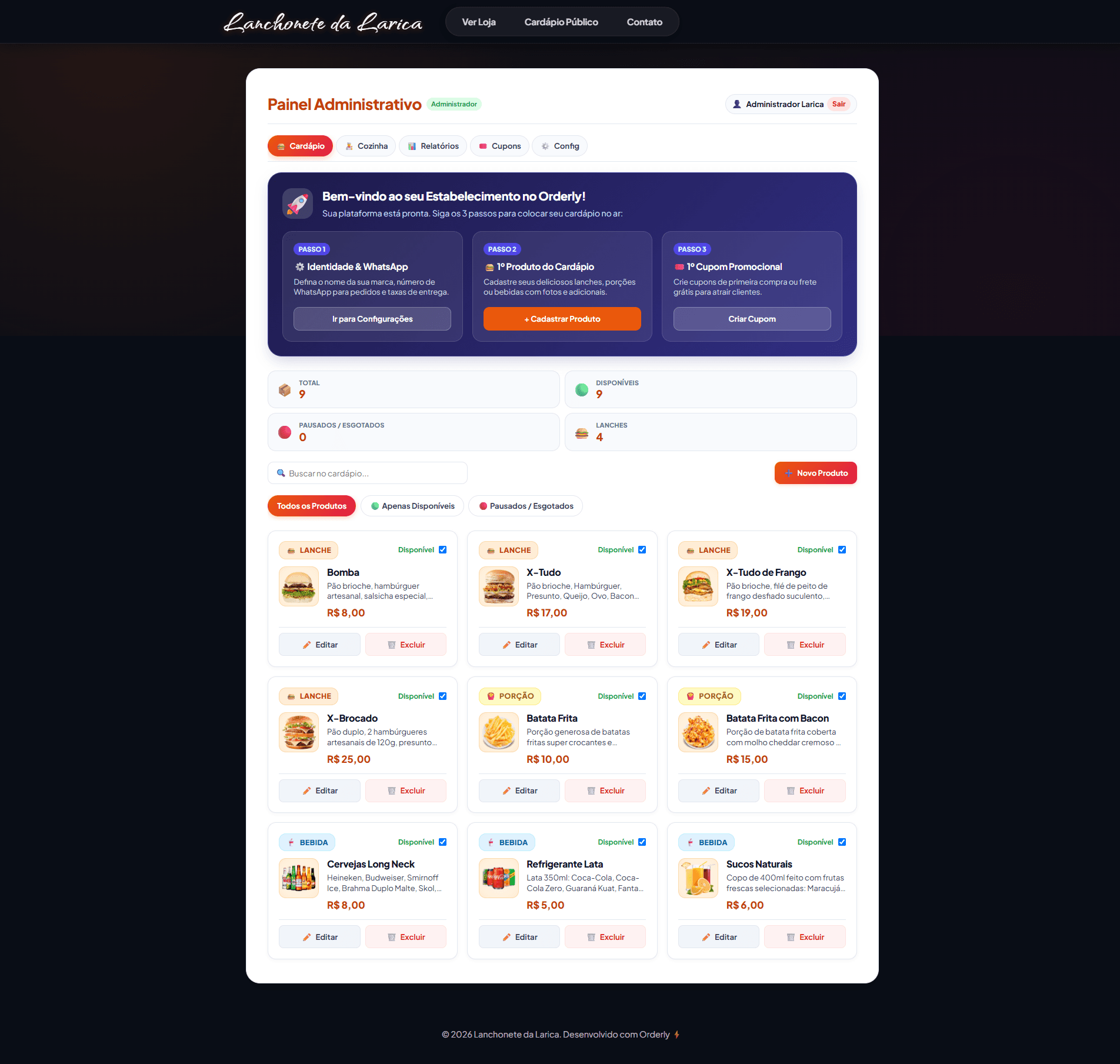 Gestão do Cardápio & Cadastro de Produtos