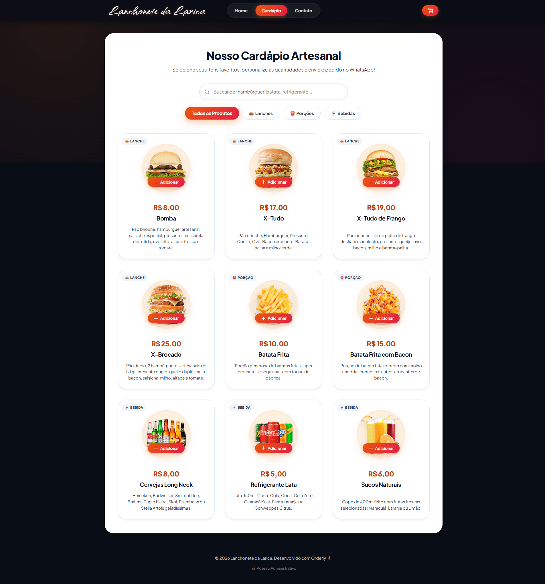 Cardápio Digital & Modal de Ingredientes