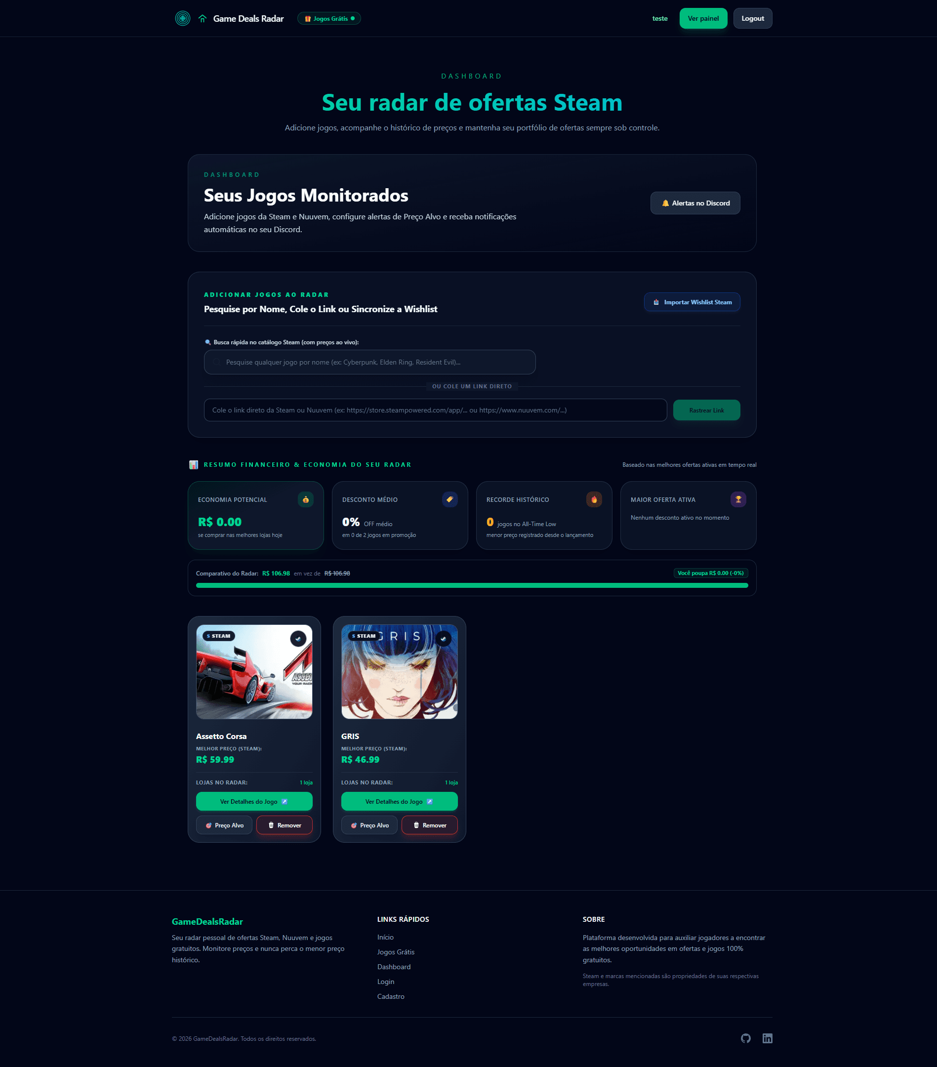 Dashboard Pessoal & Métricas Financeiras